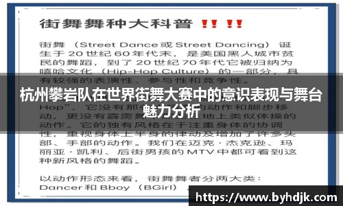 杭州攀岩队在世界街舞大赛中的意识表现与舞台魅力分析